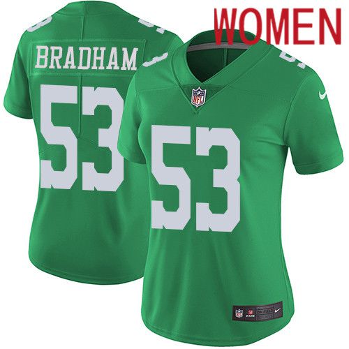 Women Philadelphia Eagles #53 Nigel Bradham Nike Green Vapor Limited Rush NFL Jersey->women nfl jersey->Women Jersey